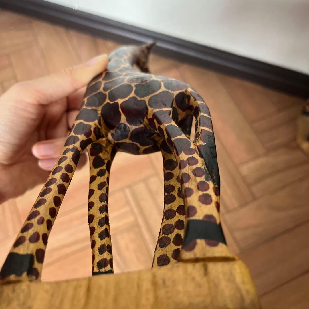 アジアンハンドメイド♪木製 キリン親子置物