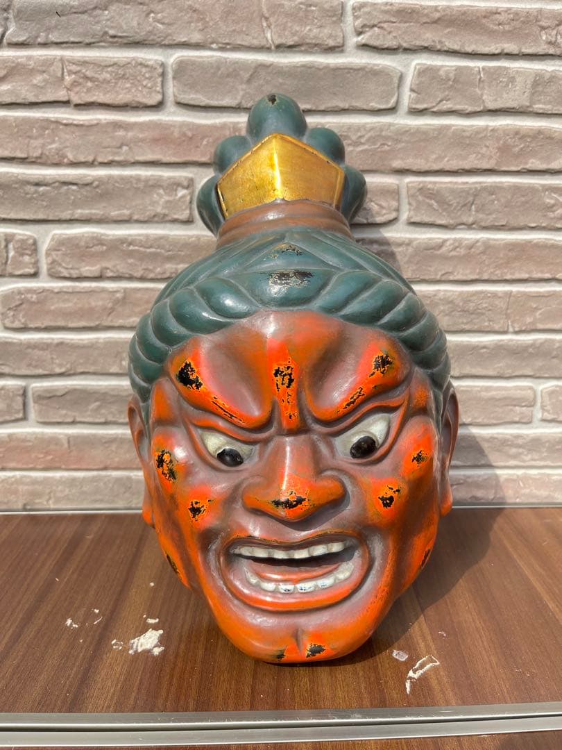 【開運 厄除け】特大 執金剛面 共箱付 寺院奉納品級 鬼面 能面 仏教守護神